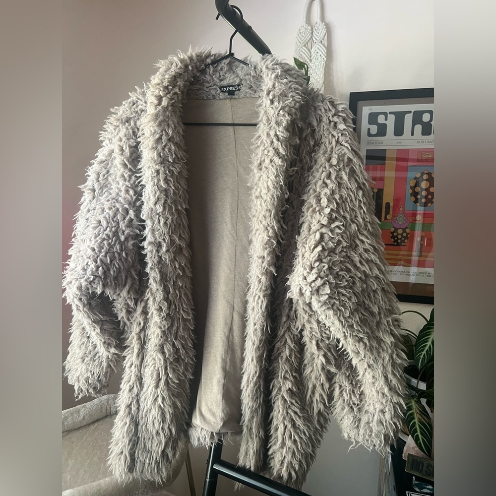 Express Beige Faux Fur Coat